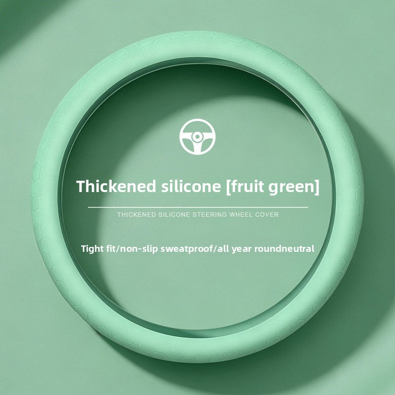 Car Silicone Steering Wheel Cover, Thickened, Suitable for All Seasons, Anti-Slip, Breathable Protective Cover, Summer Handle Cover