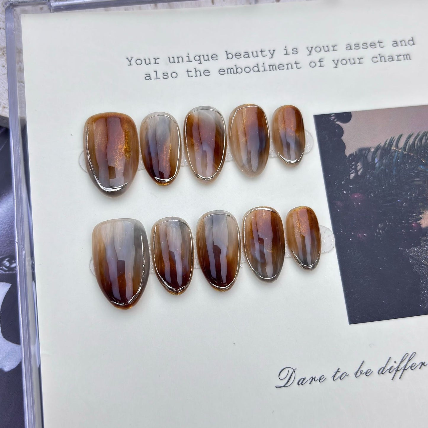 Caramel-dyed handmade nails
