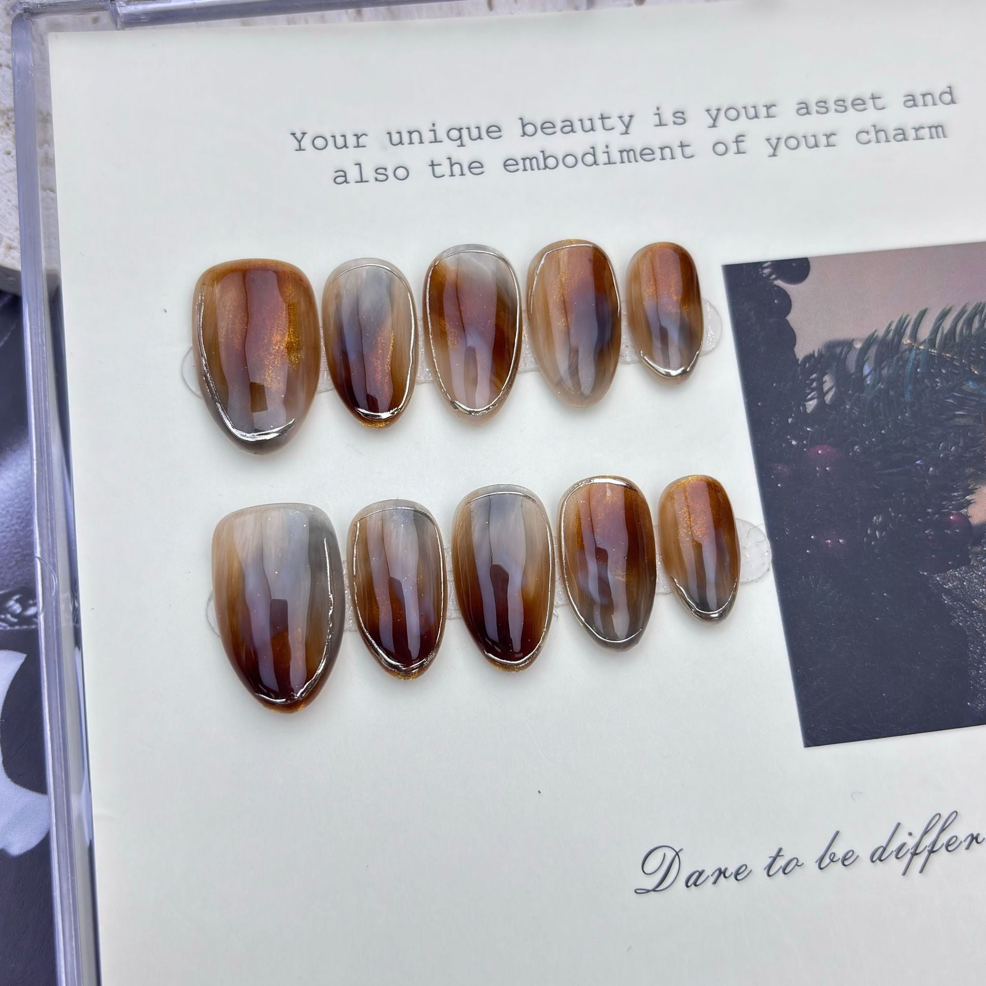 Caramel-dyed handmade nails