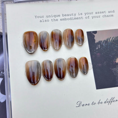 Caramel-dyed handmade nails