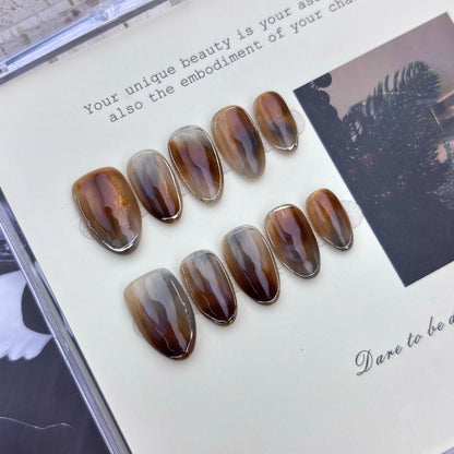 Caramel-dyed handmade nails