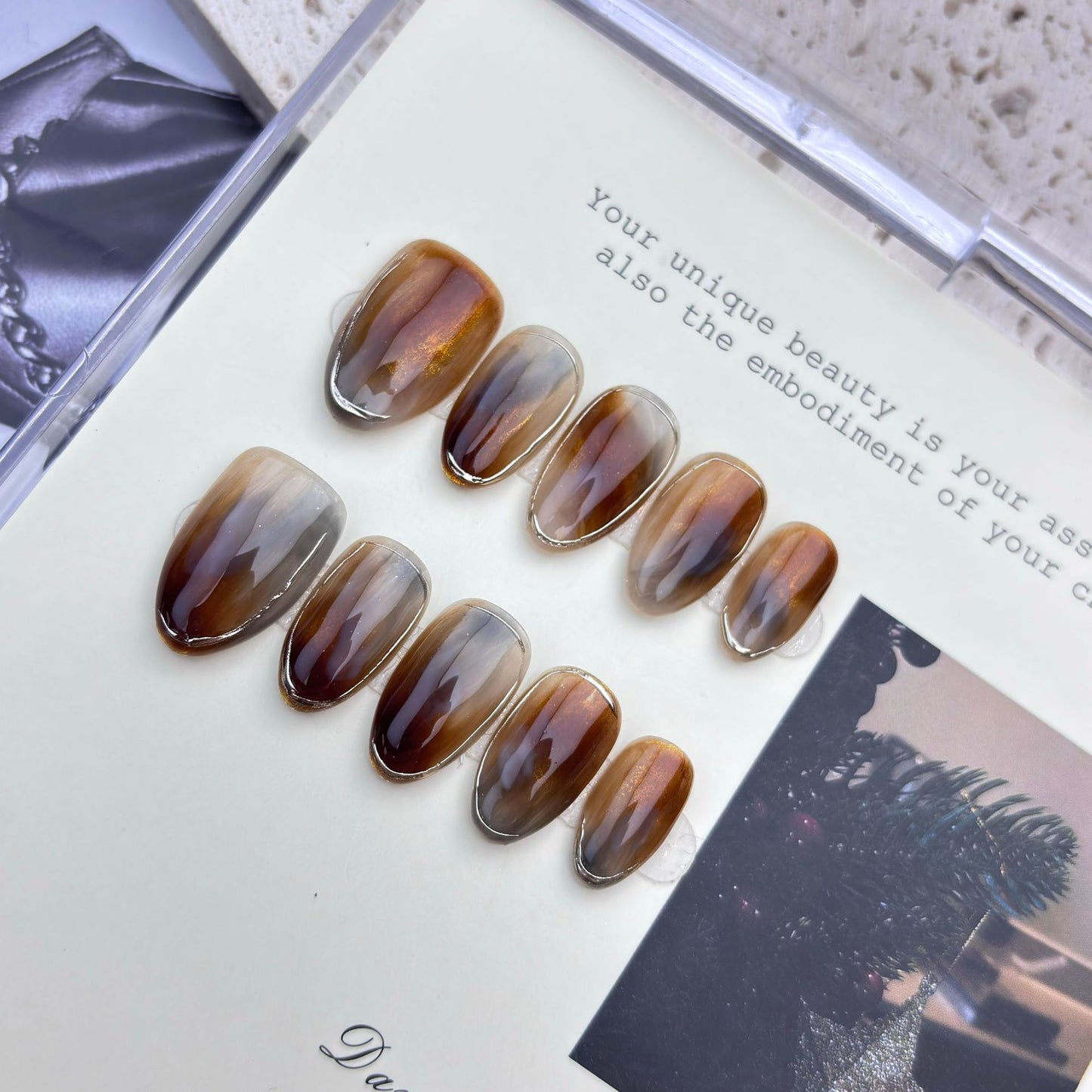 Caramel-dyed handmade nails