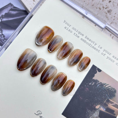 Caramel-dyed handmade nails