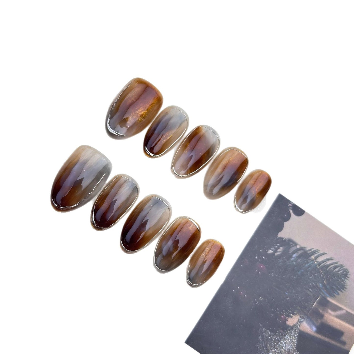 Caramel-dyed handmade nails