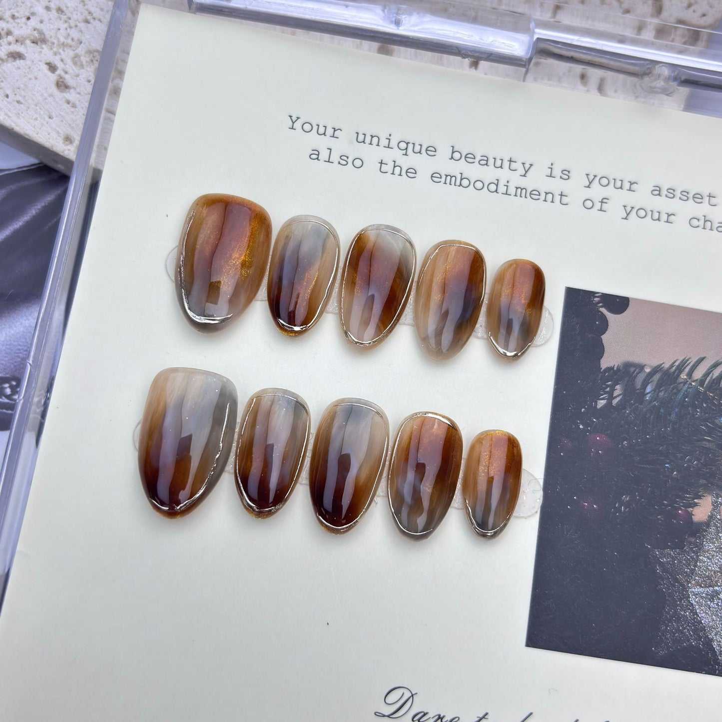 Caramel-dyed handmade nails