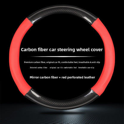 Carbon Fiber Steering Wheel Cover with Perforated Leather