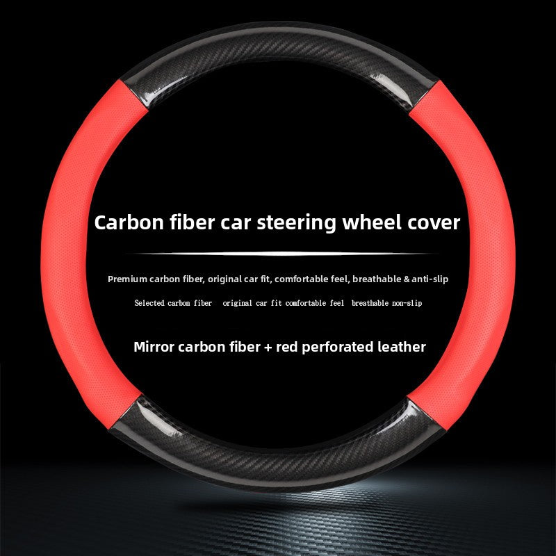 Carbon Fiber Steering Wheel Cover with Perforated Leather