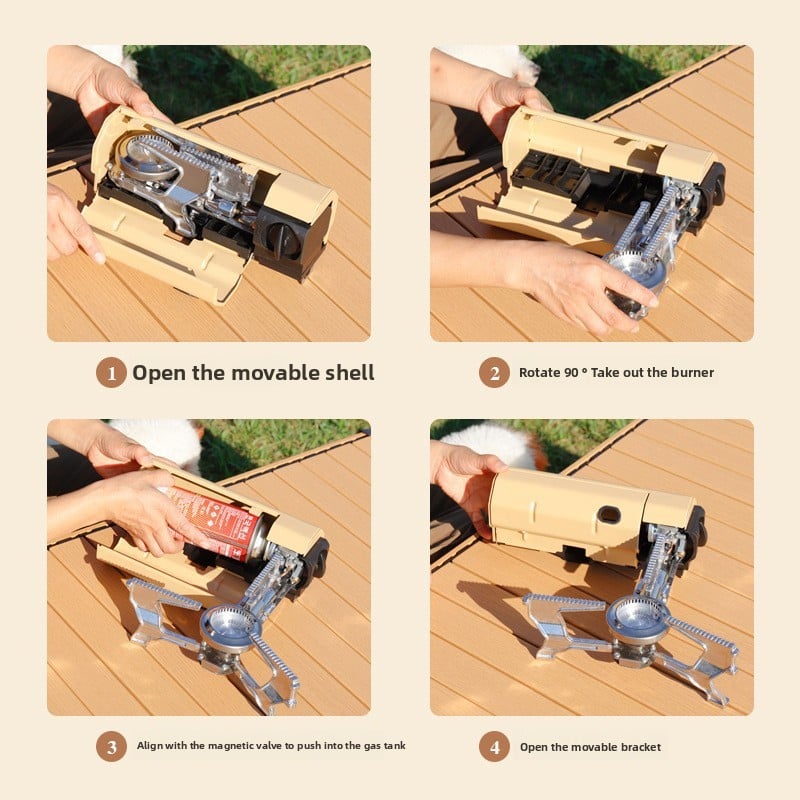 Card stove outdoor folding portable camping stove household cooking utensils gas stove fierce fire windproof cass magnetic stove