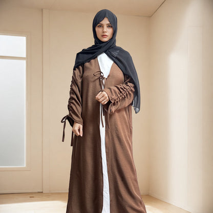 Cardigan coat with drawstring dress