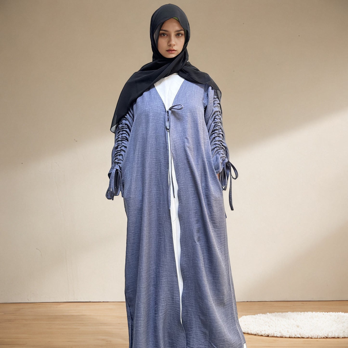 Cardigan coat with drawstring dress