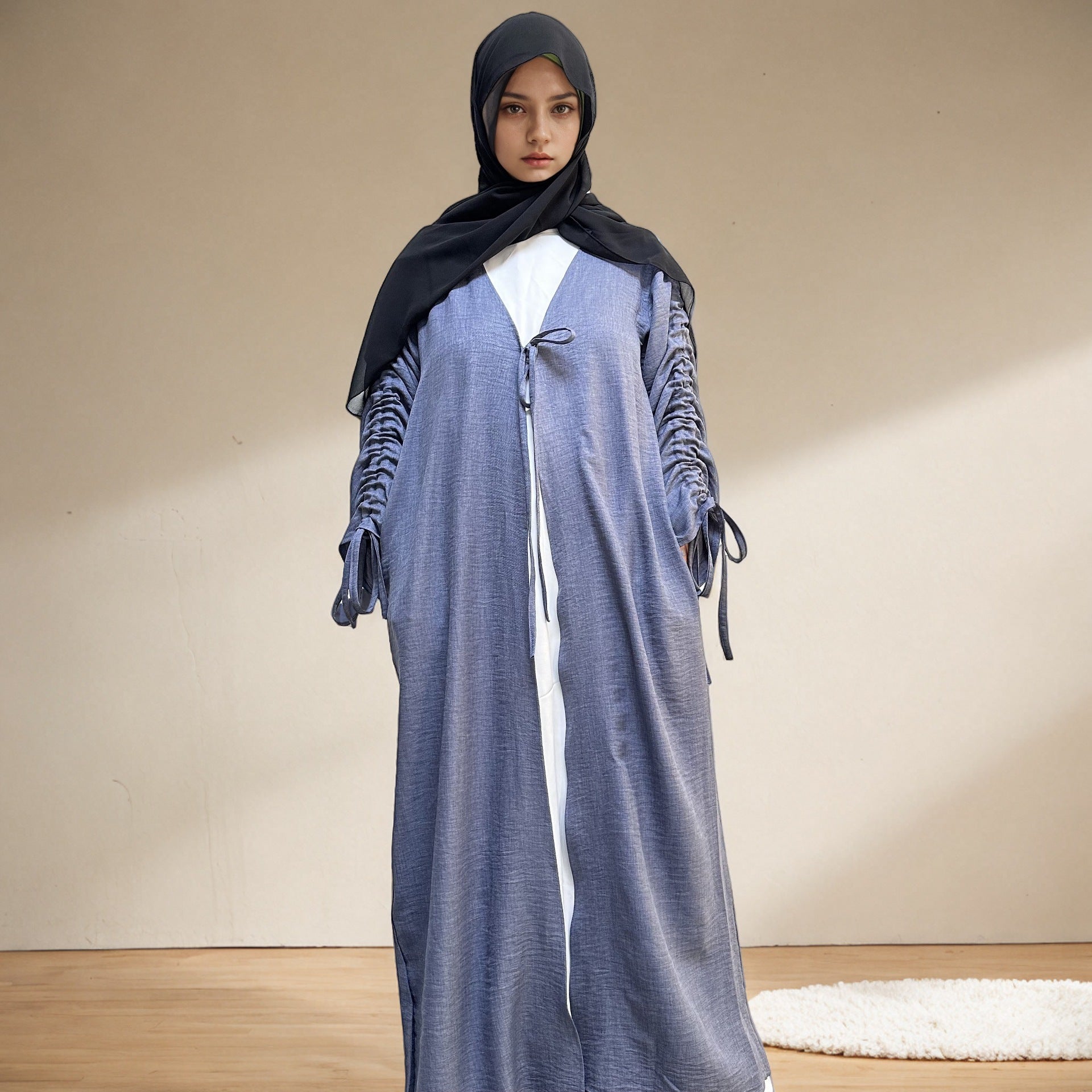 Cardigan coat with drawstring dress