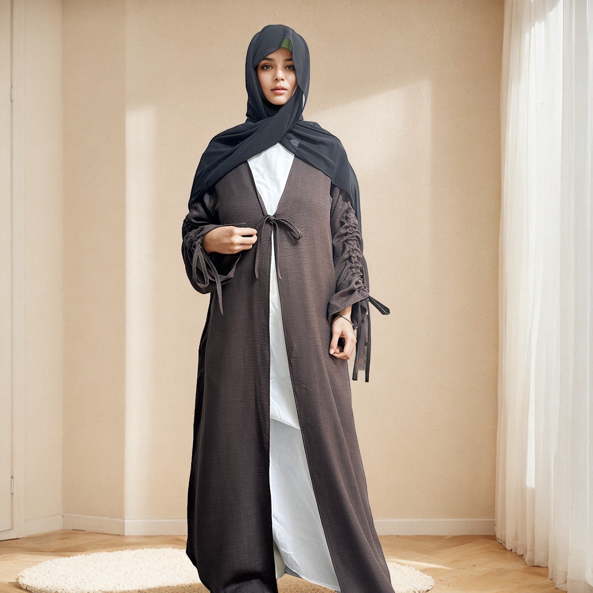 Cardigan coat with drawstring dress