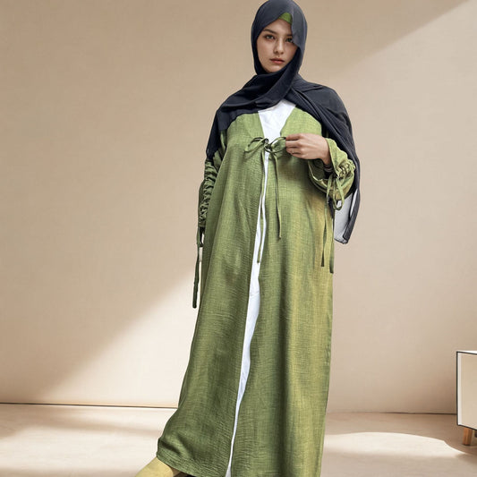 Cardigan coat with drawstring dress