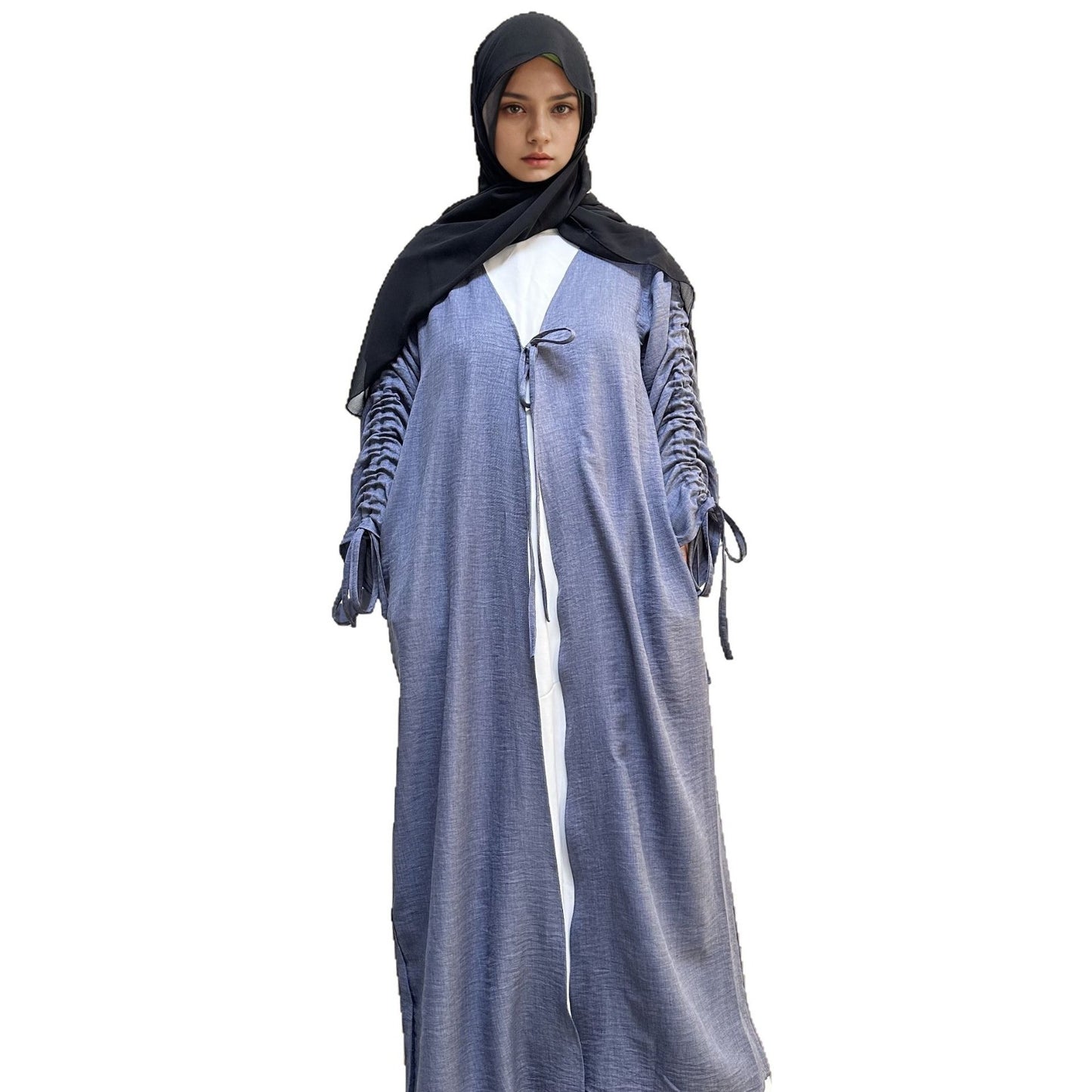 Cardigan coat with drawstring dress