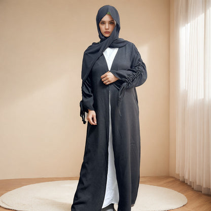 Cardigan coat with drawstring dress