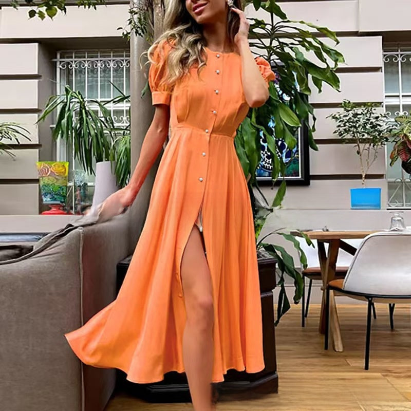 Cardigan high-waisted short-sleeved dress