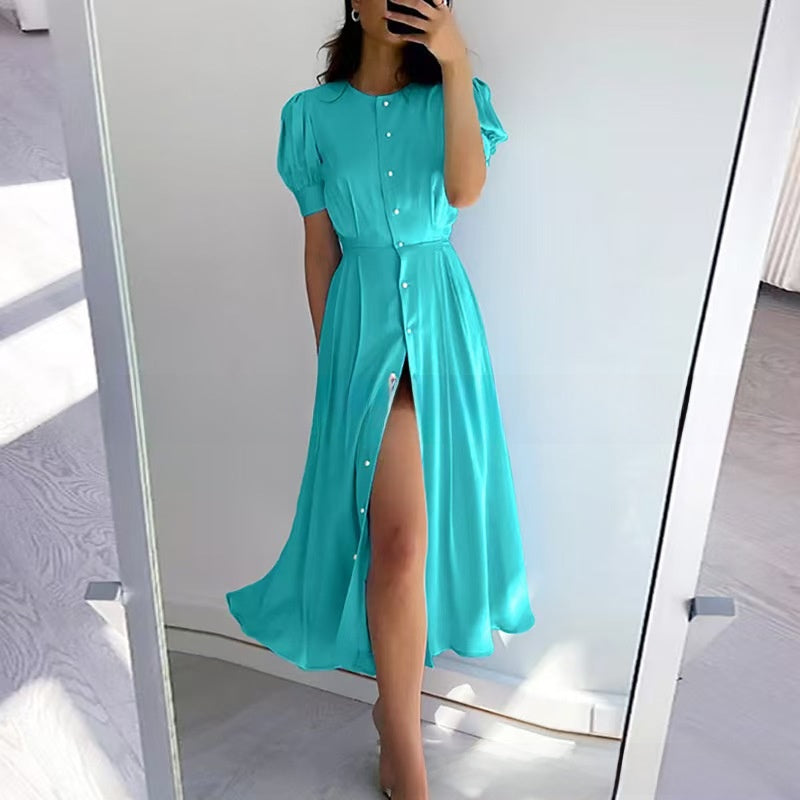Cardigan high-waisted short-sleeved dress