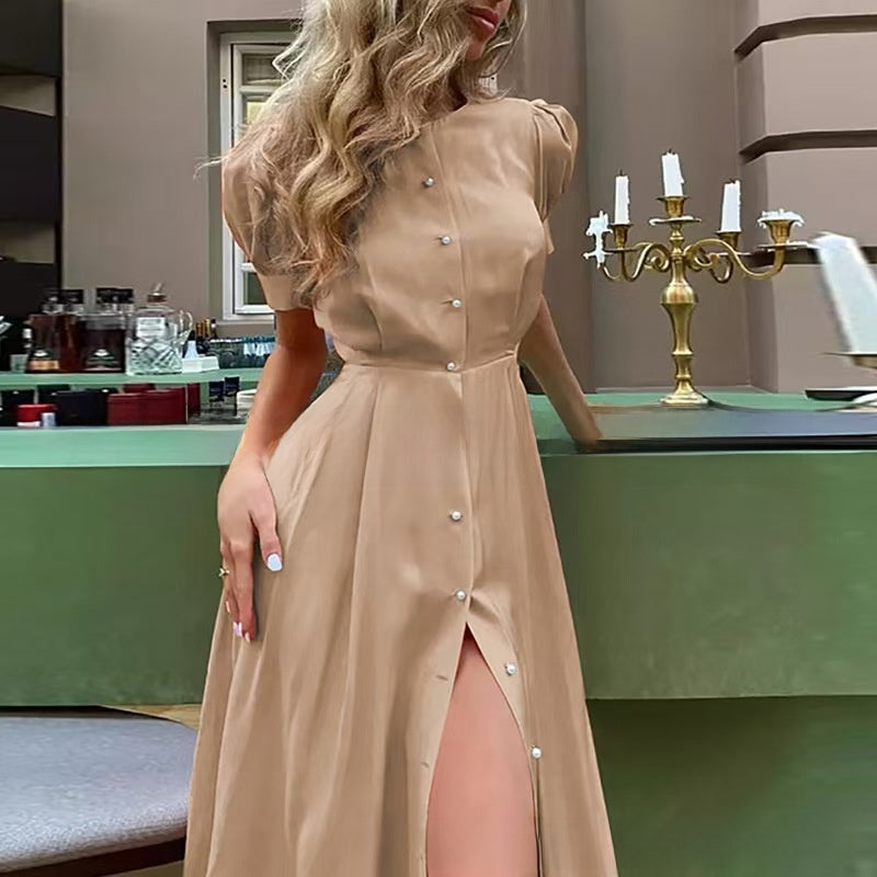 Cardigan high-waisted short-sleeved dress