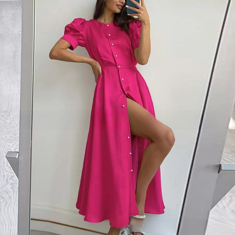 Cardigan high-waisted short-sleeved dress