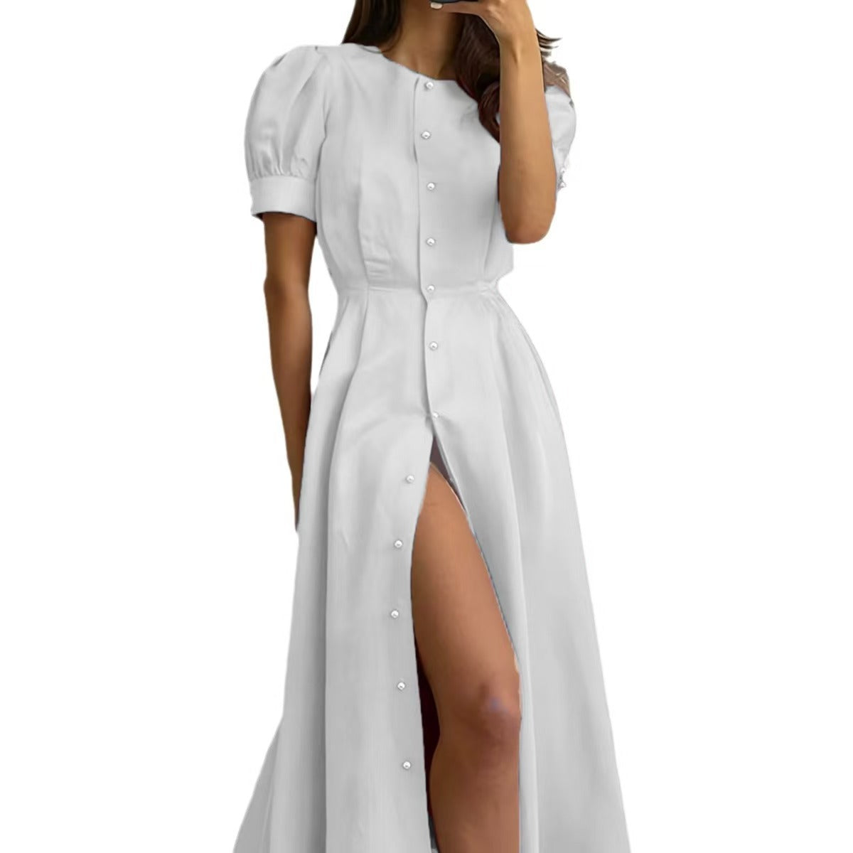 Cardigan high-waisted short-sleeved dress
