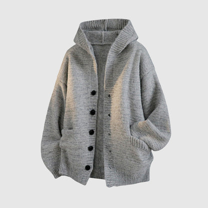 Cardigan Sweater Jacket Men's Autumn and Winter New Trendy Brand Loose Heavy Lazy Style Casual Hooded Knitwear Top