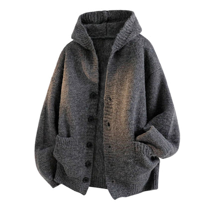 Cardigan Sweater Jacket Men's Autumn and Winter New Trendy Brand Loose Heavy Lazy Style Casual Hooded Knitwear Top