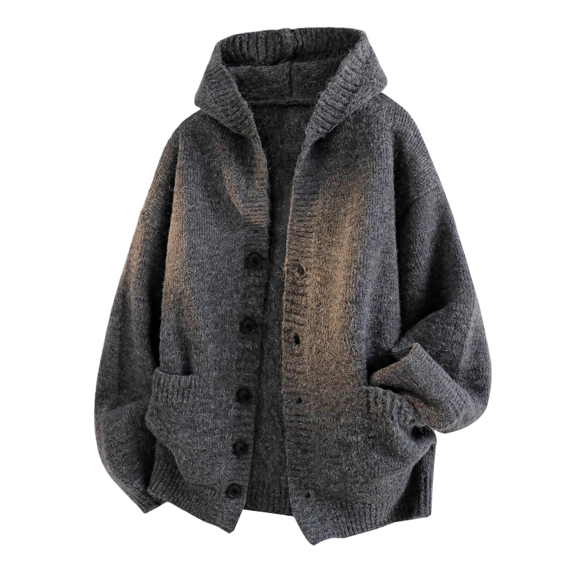 Cardigan Sweater Jacket Men's Autumn and Winter New Trendy Brand Loose Heavy Lazy Style Casual Hooded Knitwear Top