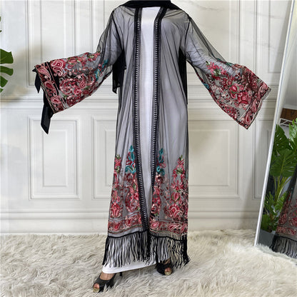 Cardigan with embroidered netting dress