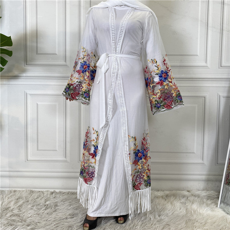 Cardigan with embroidered netting dress