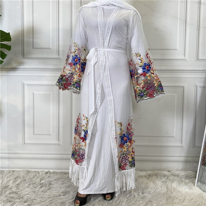 Cardigan with embroidered netting dress