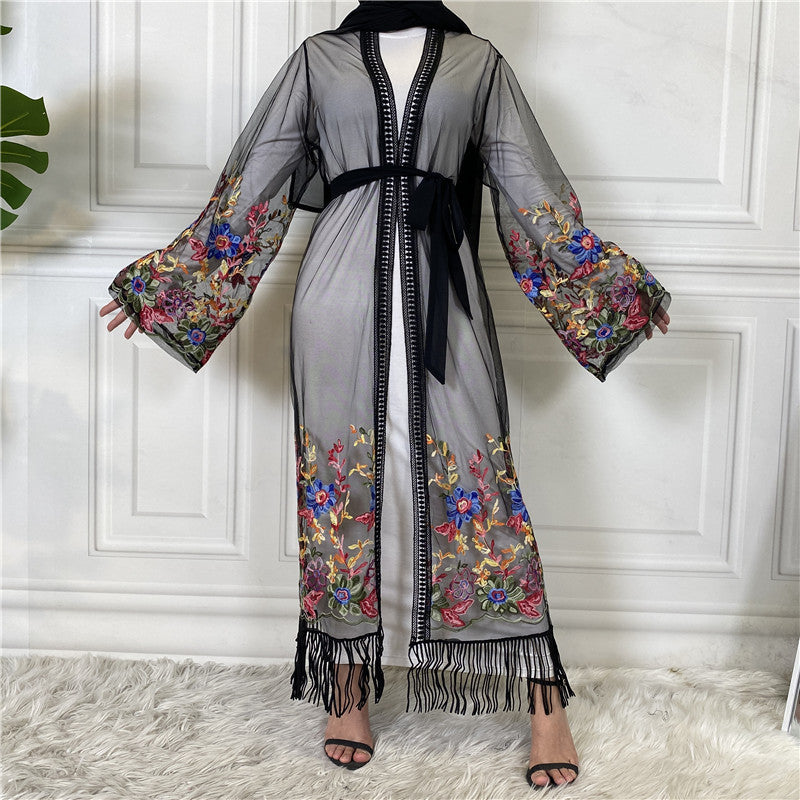 Cardigan with embroidered netting dress