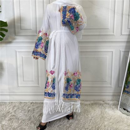 Cardigan with embroidered netting dress