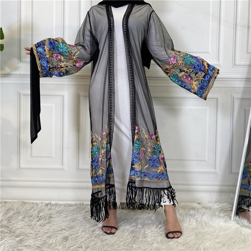 Cardigan with embroidered netting dress