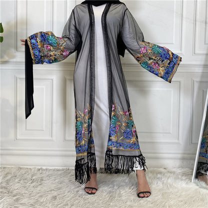 Cardigan with embroidered netting dress