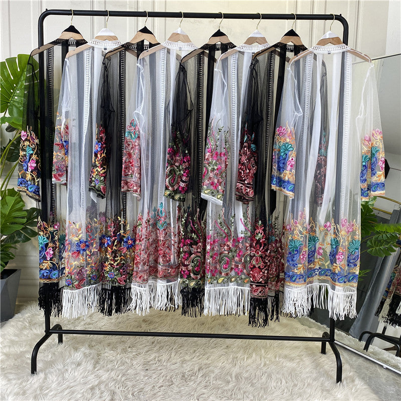 Cardigan with embroidered netting dress