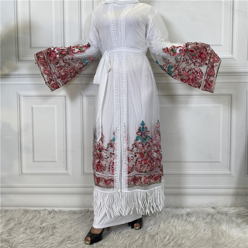 Cardigan with embroidered netting dress