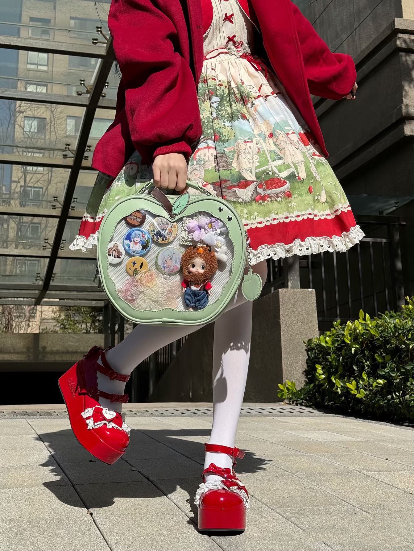 Cartoon Apple Design Transparent Backpack