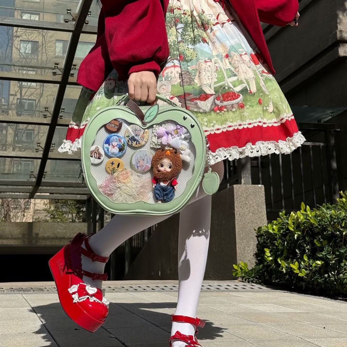 Cartoon Apple Design Transparent Backpack