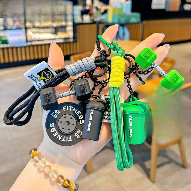 Cartoon Barbell Keychain for Sports Enthusiasts