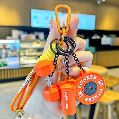 Cartoon Barbell Keychain for Sports Enthusiasts