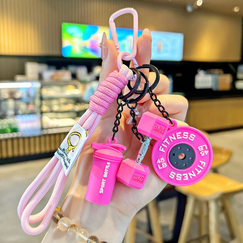 Cartoon Barbell Keychain for Sports Enthusiasts