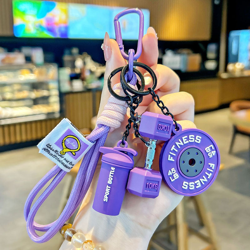 Cartoon Barbell Keychain for Sports Enthusiasts