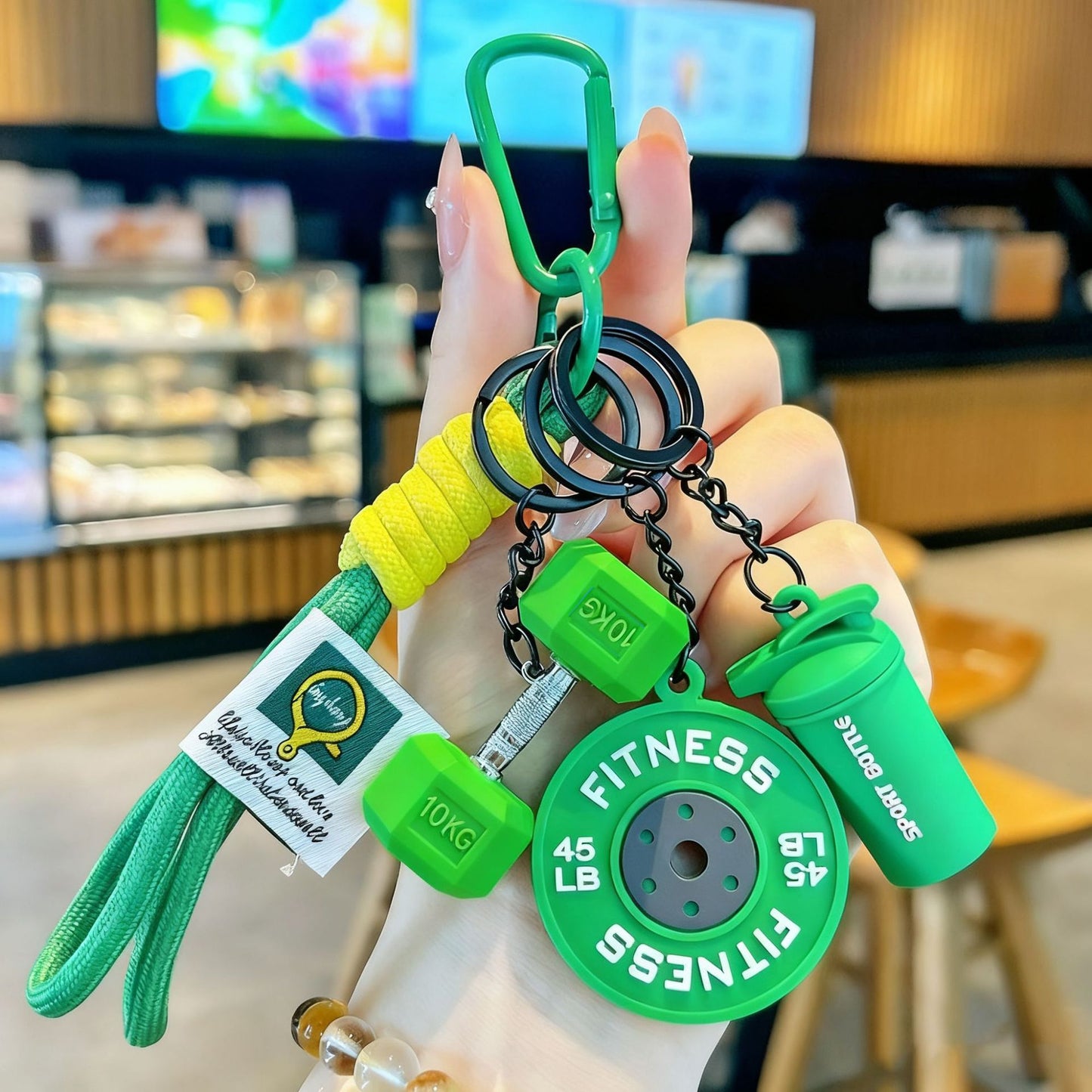 Cartoon Barbell Keychain for Sports Enthusiasts