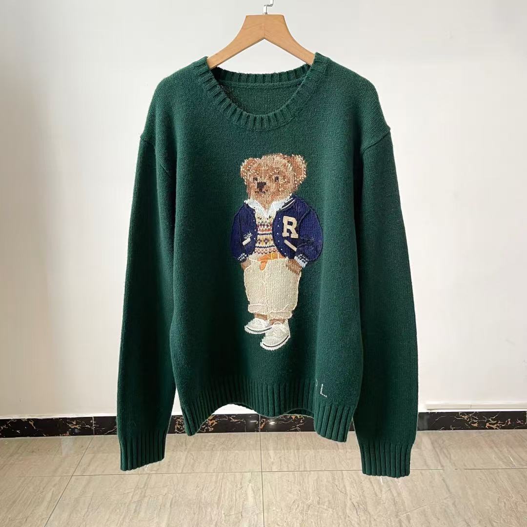 Cartoon Bear Embroidered Wool Cashmere Sweater