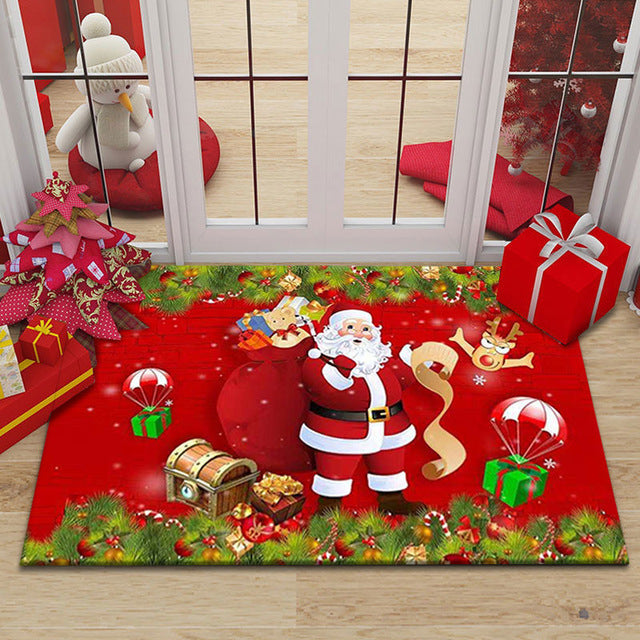 Cartoon Christmas Holiday Floor Mat Santa Claus Decorative Carpet