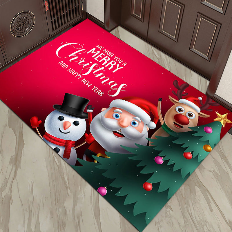 Cartoon Christmas Holiday Floor Mat Santa Claus Decorative Carpet