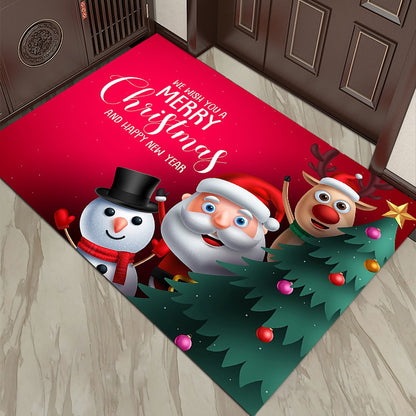 Cartoon Christmas Holiday Floor Mat Santa Claus Decorative Carpet