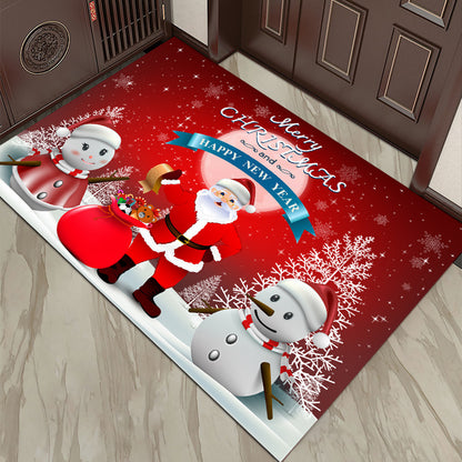 Cartoon Christmas Holiday Floor Mat Santa Claus Decorative Carpet