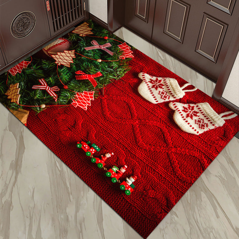 Cartoon Christmas Holiday Floor Mat Santa Claus Decorative Carpet