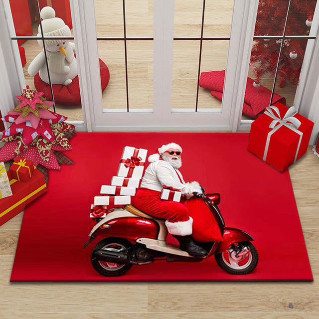 Cartoon Christmas Holiday Floor Mat Santa Claus Decorative Carpet